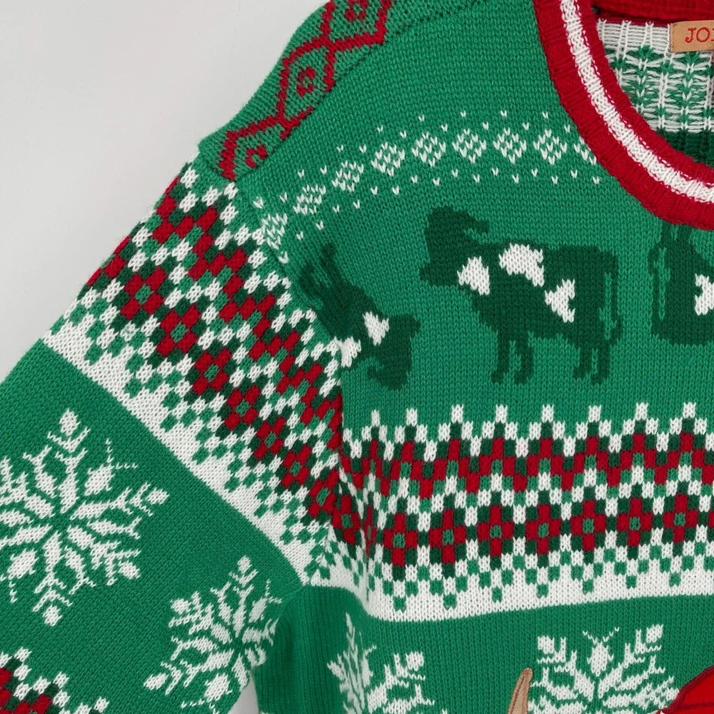 Jollidays Men's Green Santa Cow Bell‎ Fair Isle Ugly Christmas Sweater Size XL